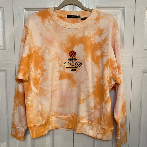 Obey Peach Tie Dye Crew Neck Pullover Sweatshirt NWT - Picture 2 of 9